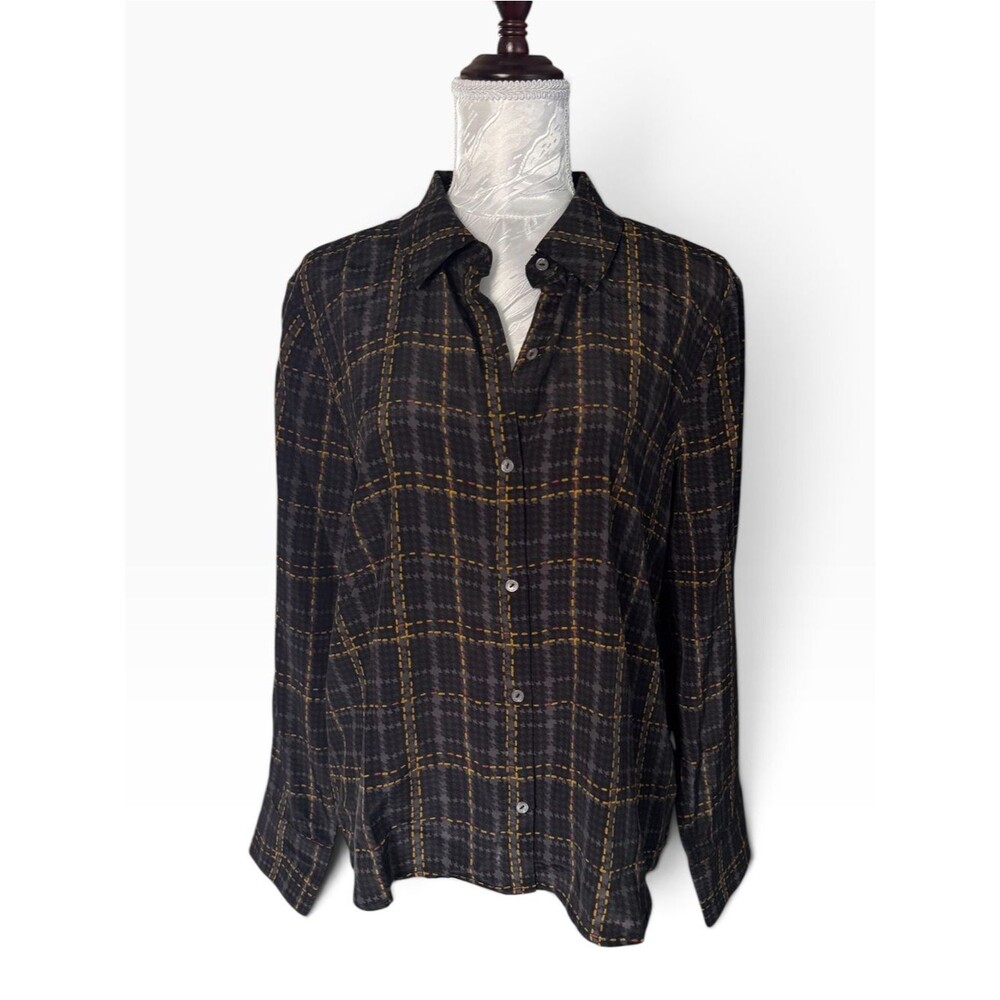 Ecru women’s Plaid Button-Up Shirt - Casual Long Sleeve